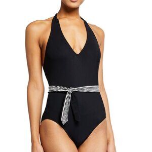 Lemlem Sofia Deep V Belted One Piece in Black Size XS